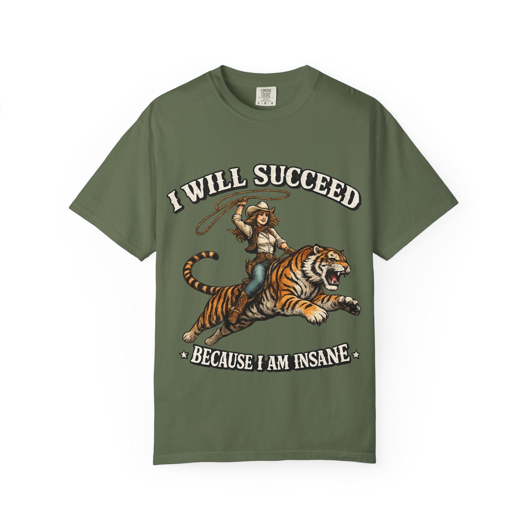 I Will Succeed Tiger T-Shirt — Bold Vintage Rider Graphic Tee