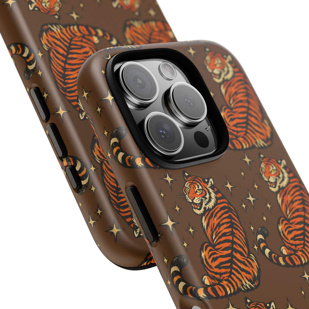 Tiger Pattern Phone Case — Retro Brown Vintage Tiger Print Tough Case