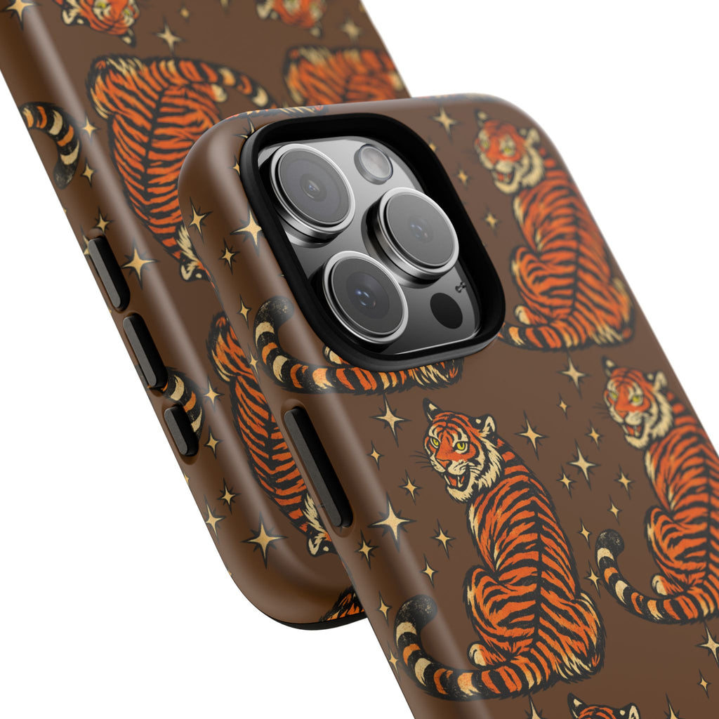 Tiger Pattern Phone Case — Retro Brown Vintage Tiger Print Tough Case
