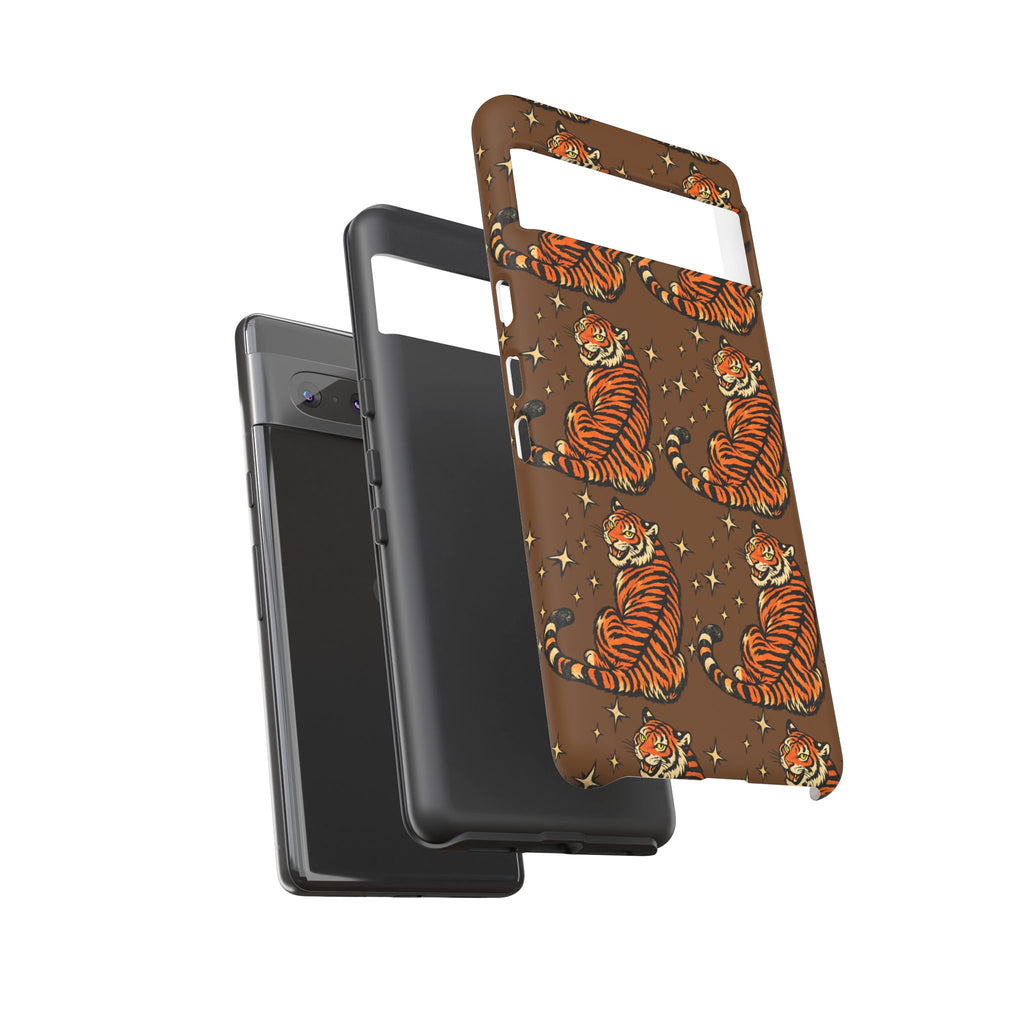 Tiger Pattern Phone Case — Retro Brown Vintage Tiger Print Tough Case
