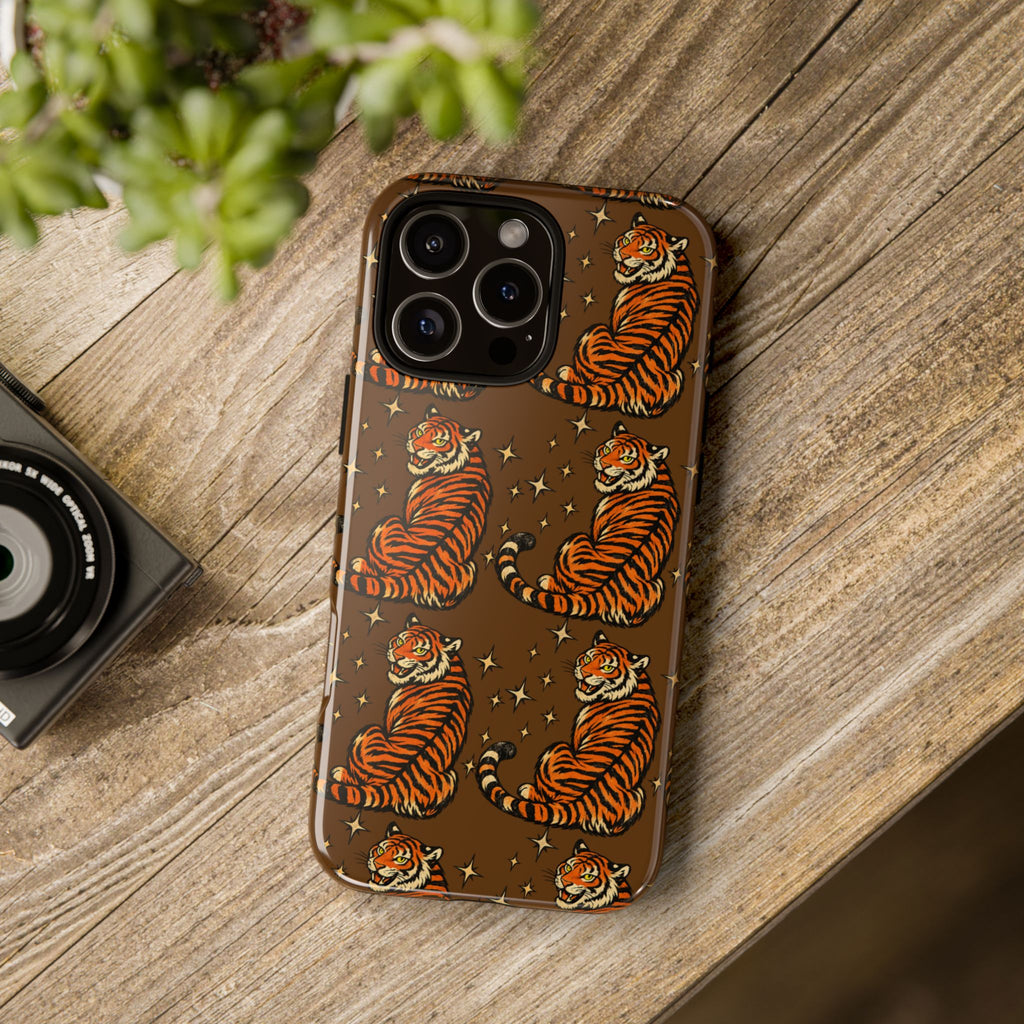 Tiger Pattern Phone Case — Retro Brown Vintage Tiger Print Tough Case