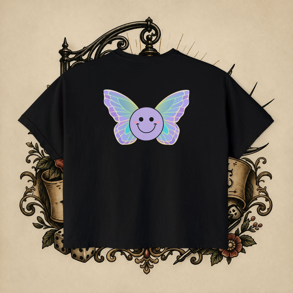 Women's Boxy Tee — "Fueled by Rage" Cute Rainbow Bunny Graphic