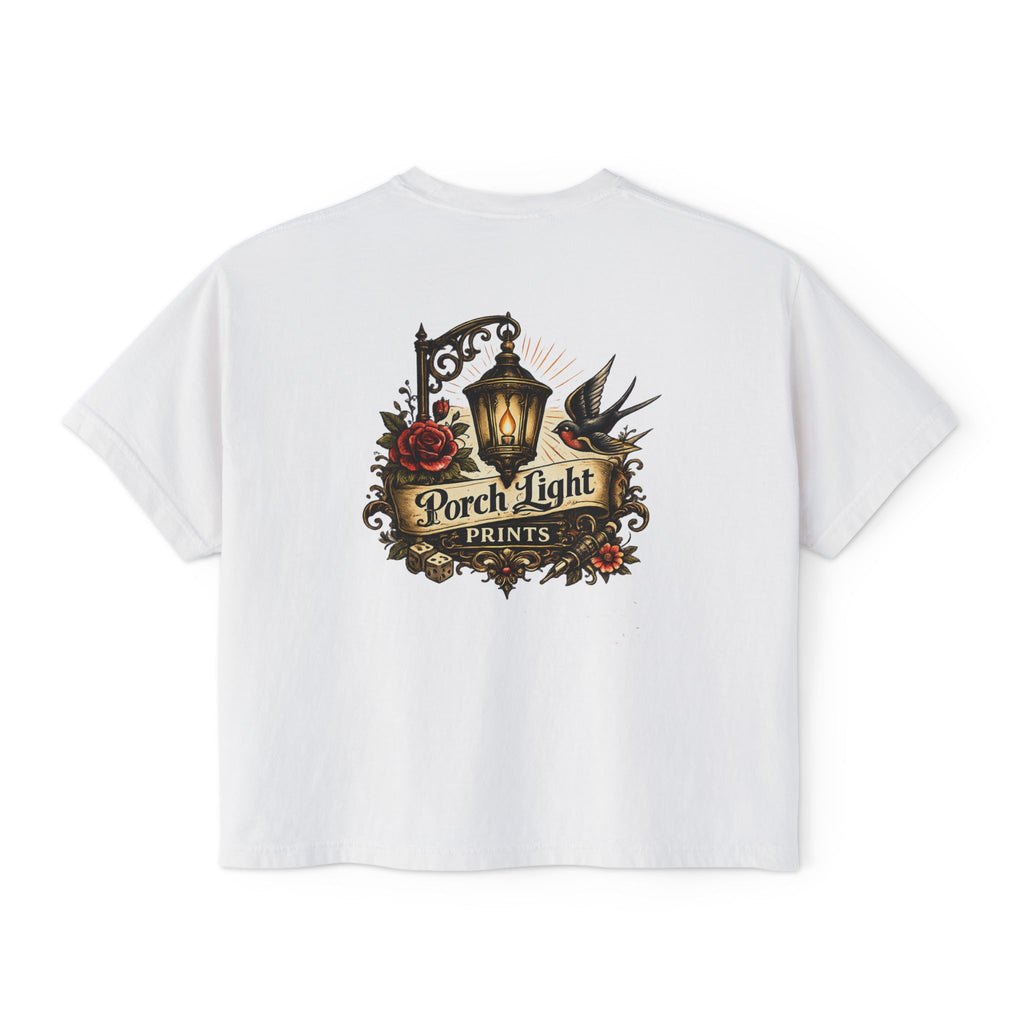 Women's Boxy Tee — Vintage Lantern & Cat Graphic T-Shirt