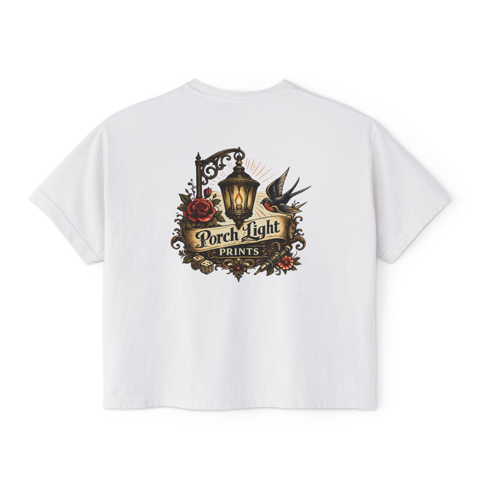 Women's Boxy Tee — Vintage Lantern & Cat Graphic T-Shirt