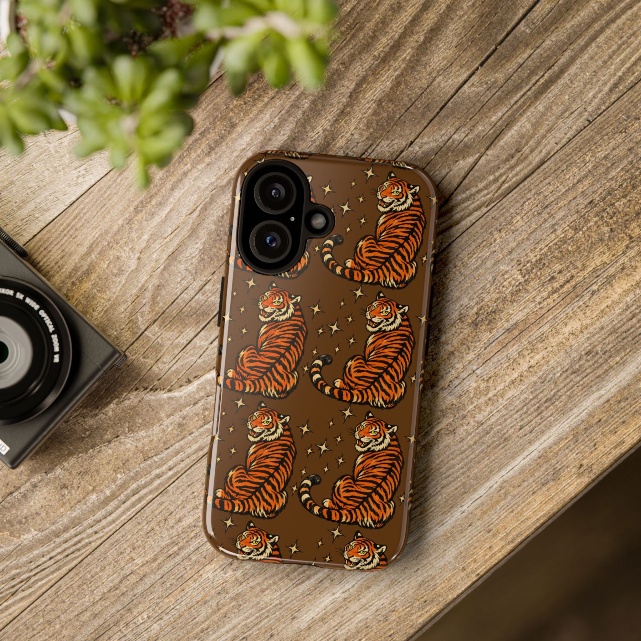 Tiger Pattern Phone Case — Retro Brown Vintage Tiger Print Tough Case