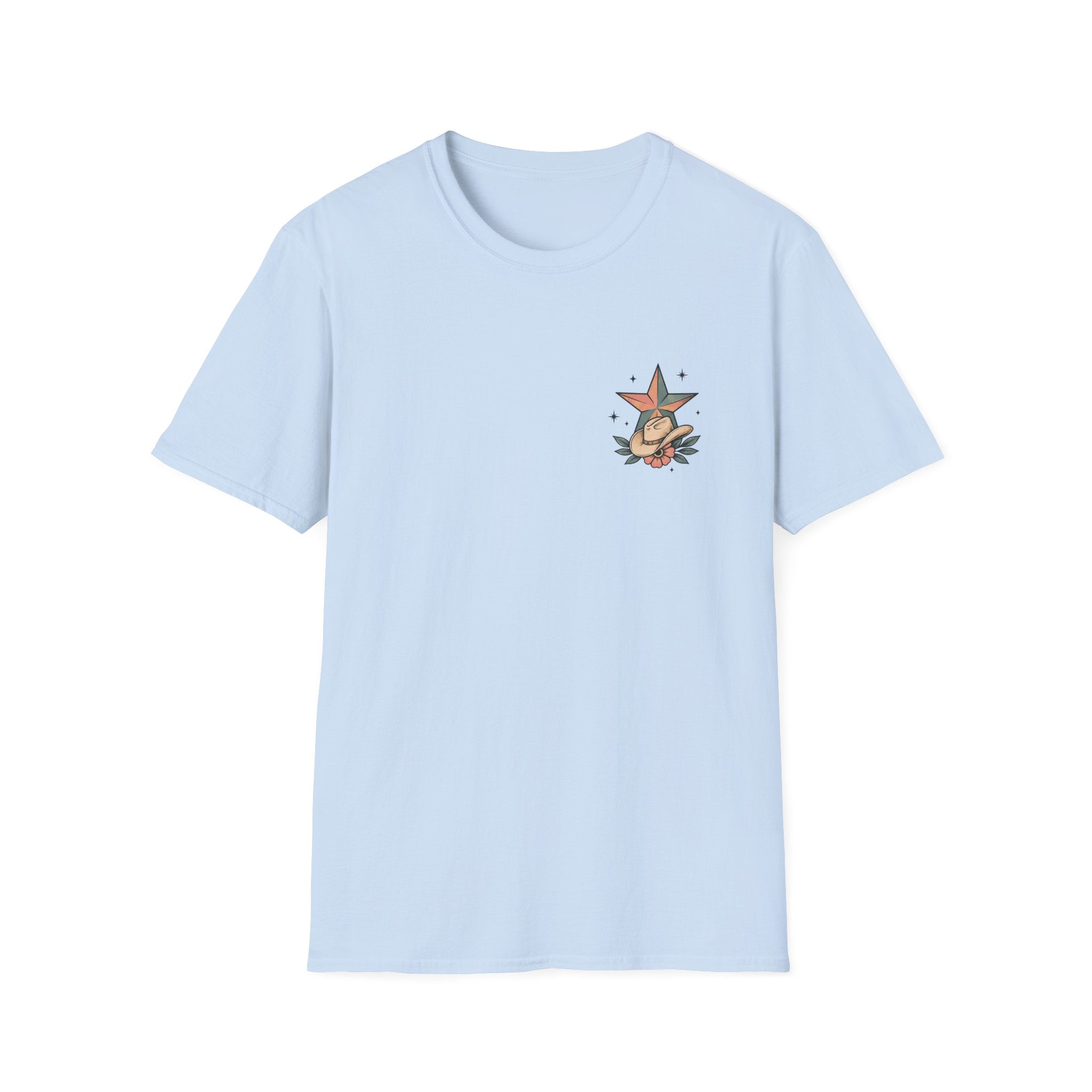 “I Will Succeed Because I’m Insane” Female Bull Rider Star Tee — Western Tattoo Pocket T-Shirt