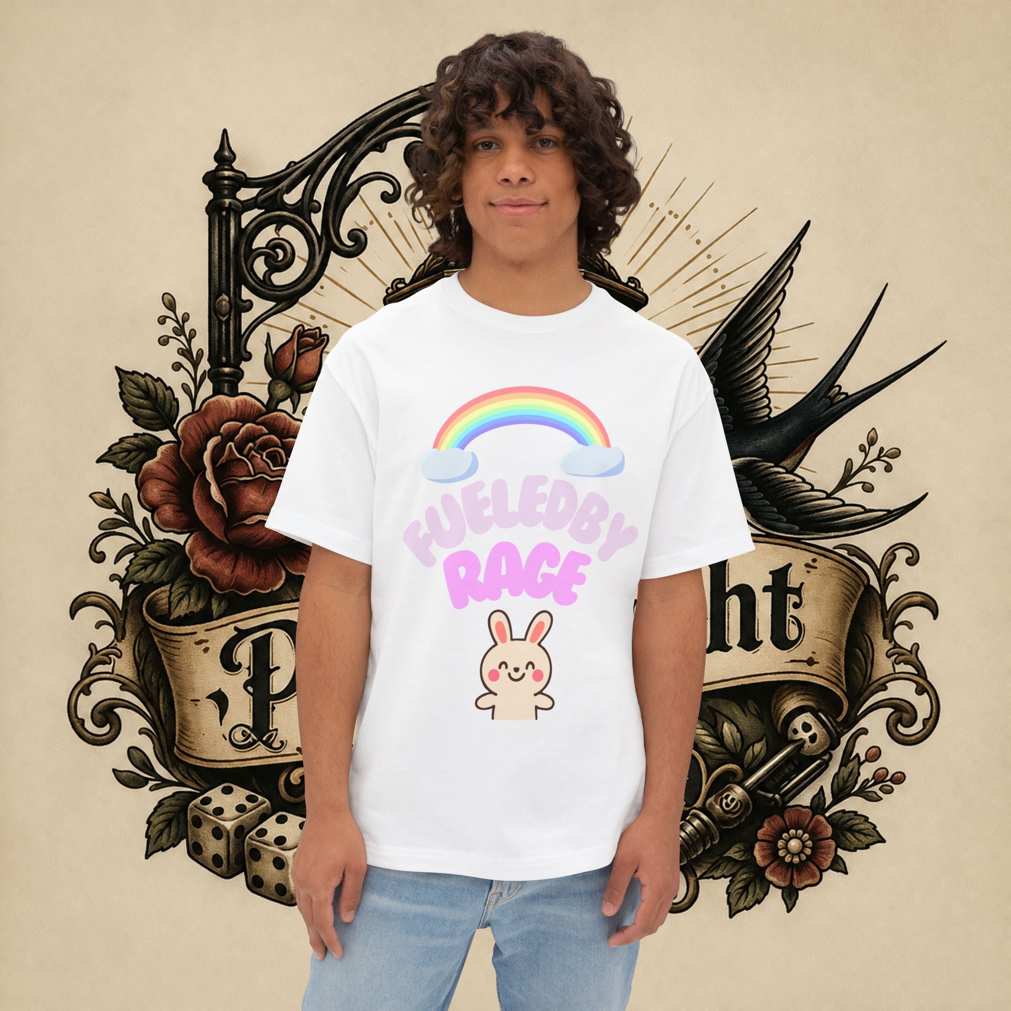 Fueled by Rage Tee | Cute Bunny Rainbow Illustration
