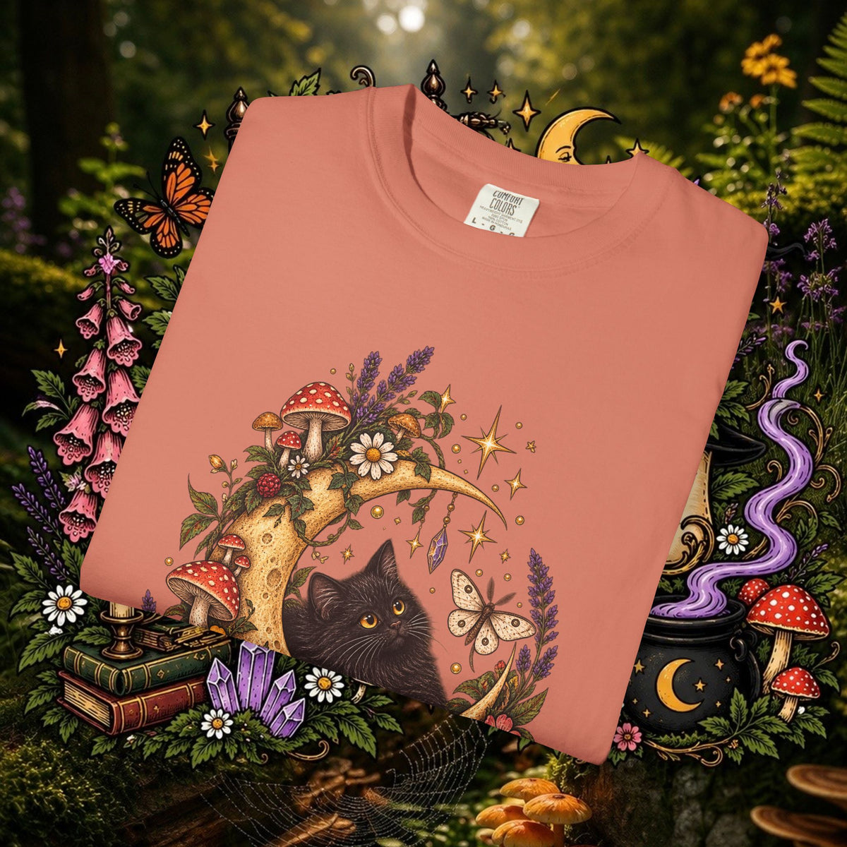 Moonlit Black Cat Oversized T-Shirt