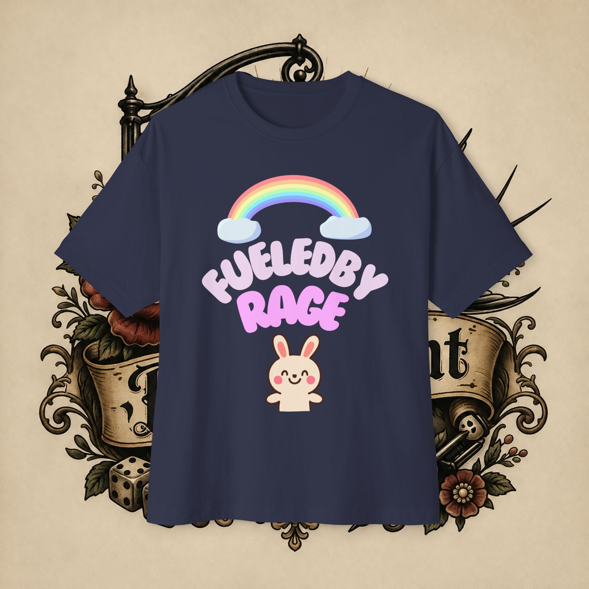 Fueled by Rage Tee | Cute Bunny Rainbow Illustration