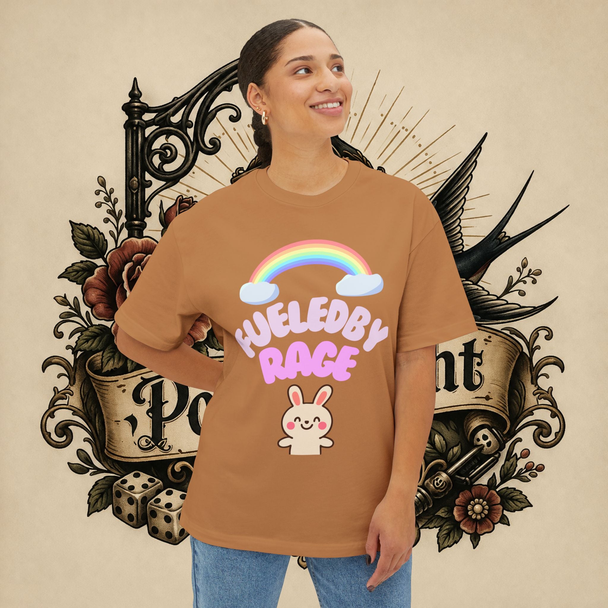 Fueled by Rage Tee | Cute Bunny Rainbow Illustration