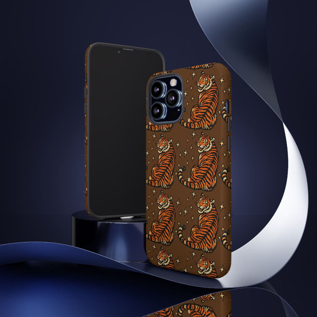 Tiger Pattern Phone Case — Retro Brown Vintage Tiger Print Tough Case