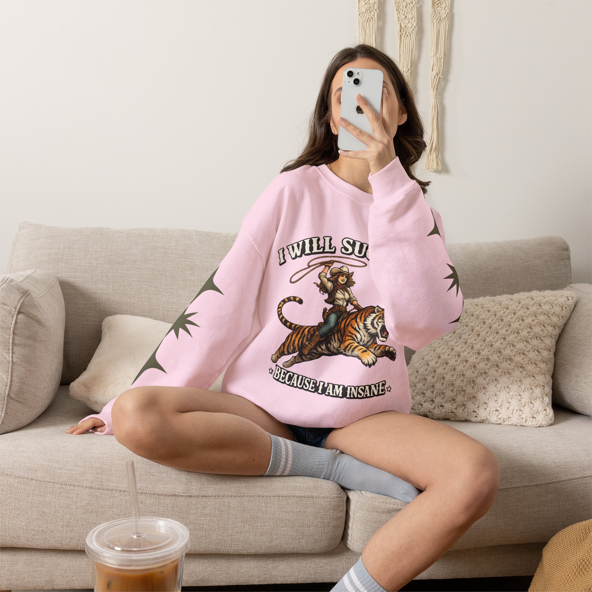 I Will Succeed "Because I Am Insane" Crewneck Sweatshirt — Vintage Tiger Rider Graphic