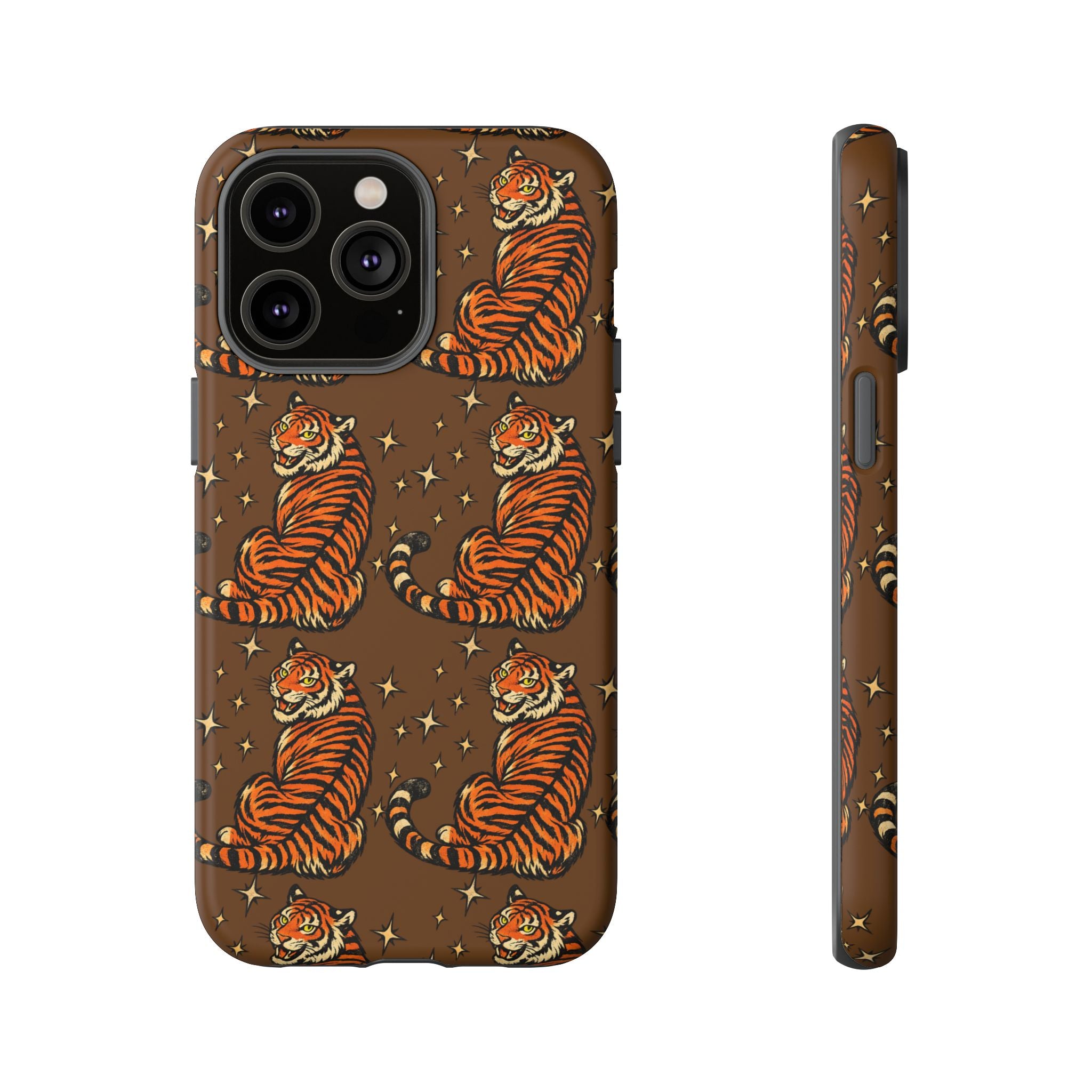 Tiger Pattern Phone Case — Retro Brown Vintage Tiger Print Tough Case