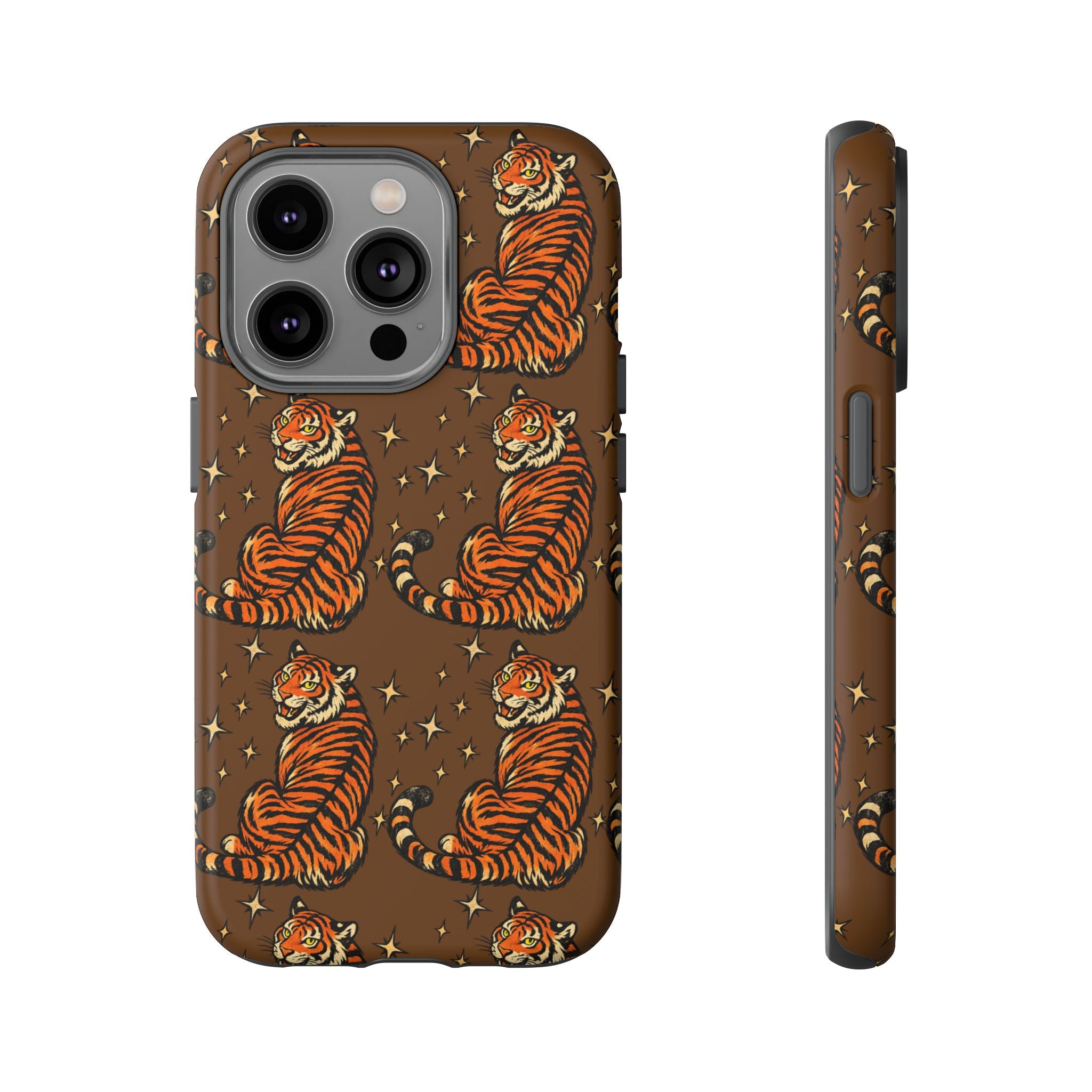 Tiger Pattern Phone Case — Retro Brown Vintage Tiger Print Tough Case