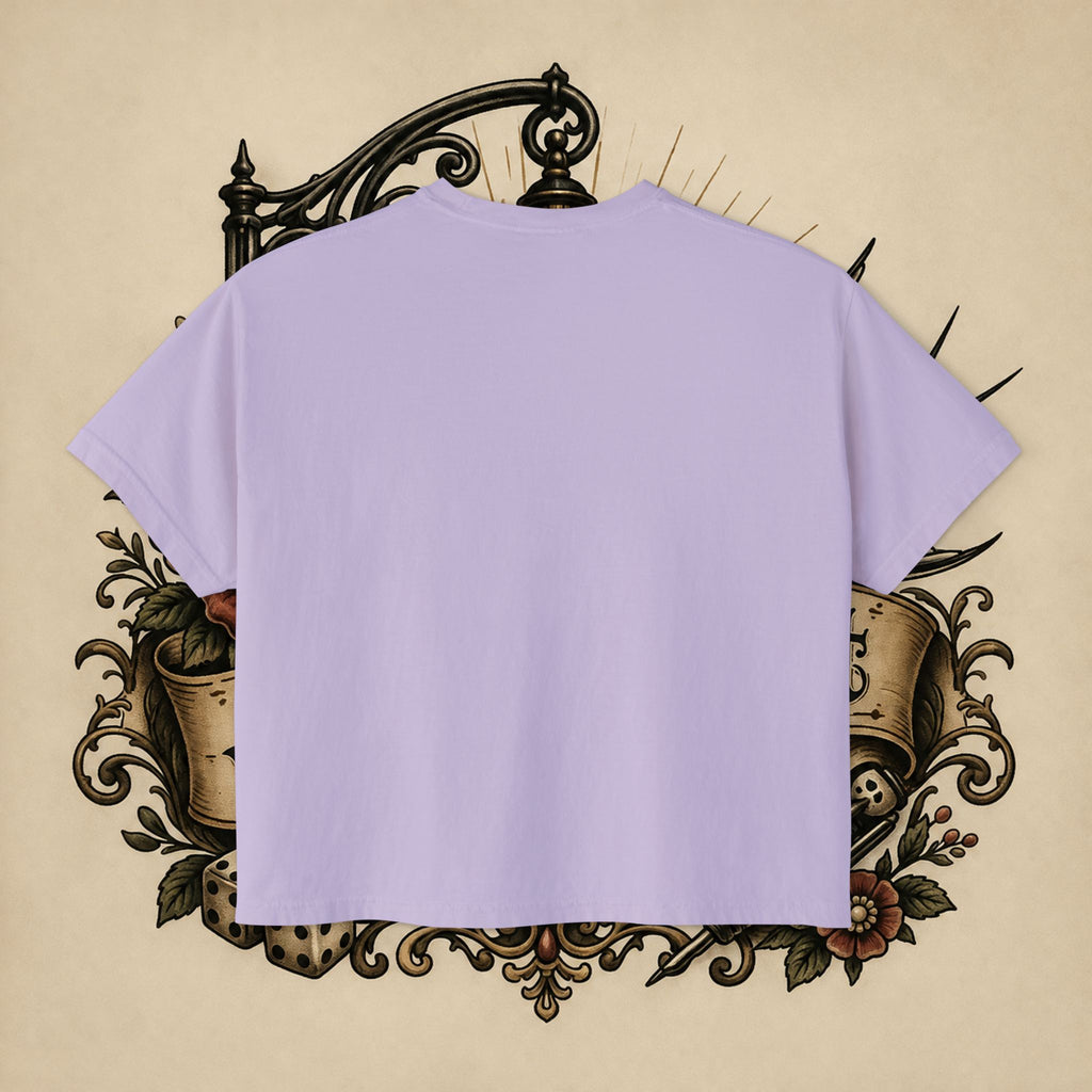 Women's Boxy Tee — Red Devil Girl Graphic "He Told Me No"