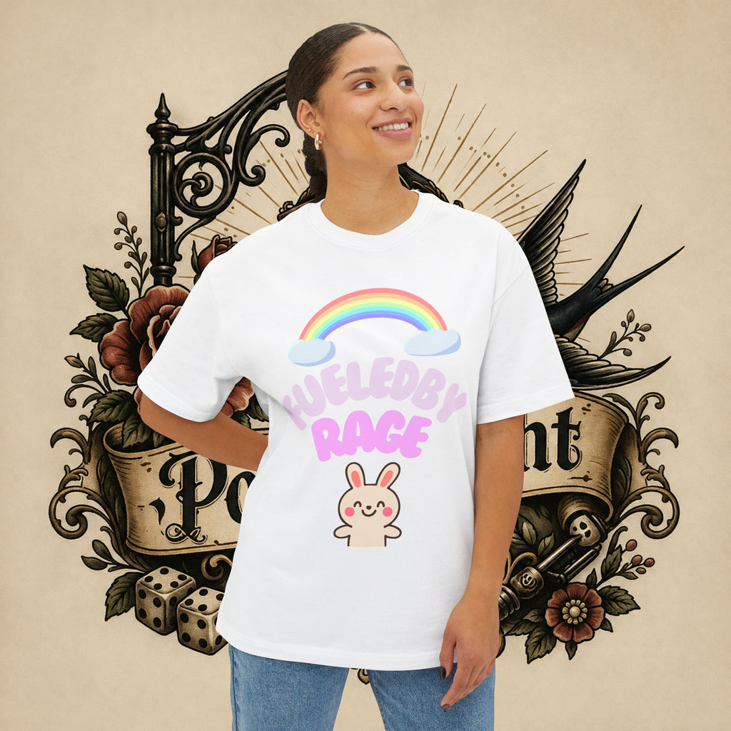 Fueled by Rage Tee | Cute Bunny Rainbow Illustration