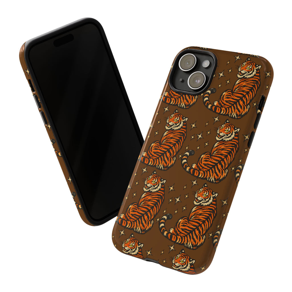 Tiger Pattern Phone Case — Retro Brown Vintage Tiger Print Tough Case