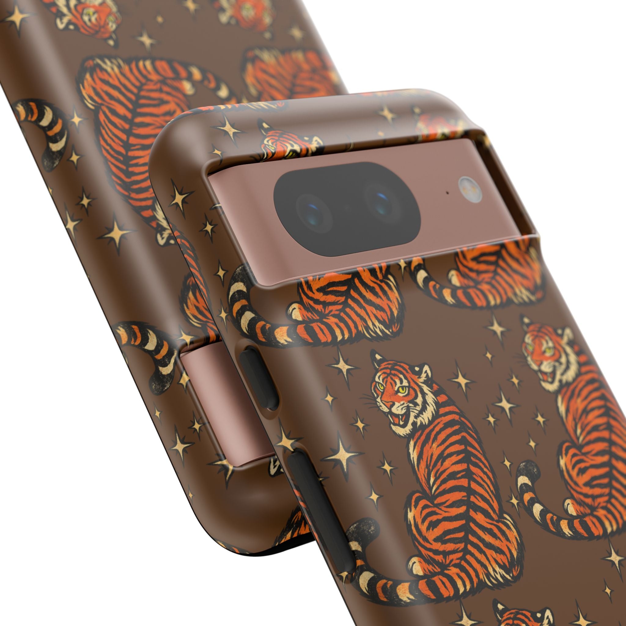 Tiger Pattern Phone Case — Retro Brown Vintage Tiger Print Tough Case