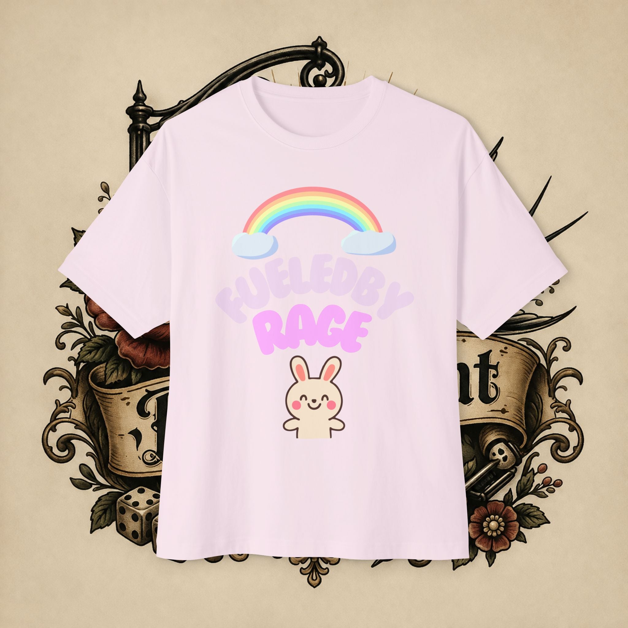 Fueled by Rage Tee | Cute Bunny Rainbow Illustration