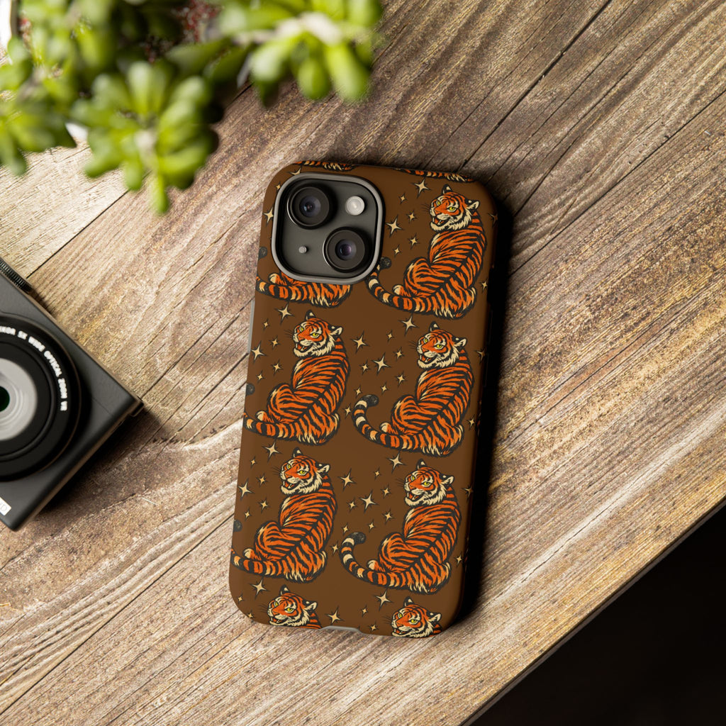 Tiger Pattern Phone Case — Retro Brown Vintage Tiger Print Tough Case