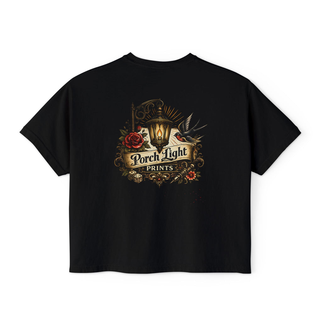 Women's Boxy Tee — Vintage Lantern & Cat Graphic T-Shirt