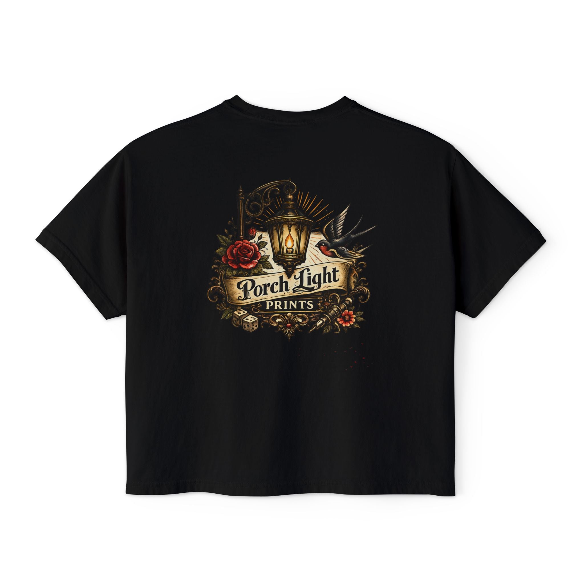 Women's Boxy Tee — Vintage Lantern & Cat Graphic T-Shirt