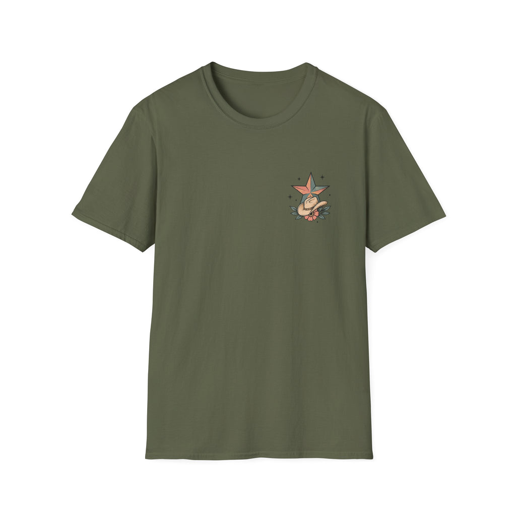 “I Will Succeed Because I’m Insane” Female Bull Rider Star Tee — Western Tattoo Pocket T-Shirt