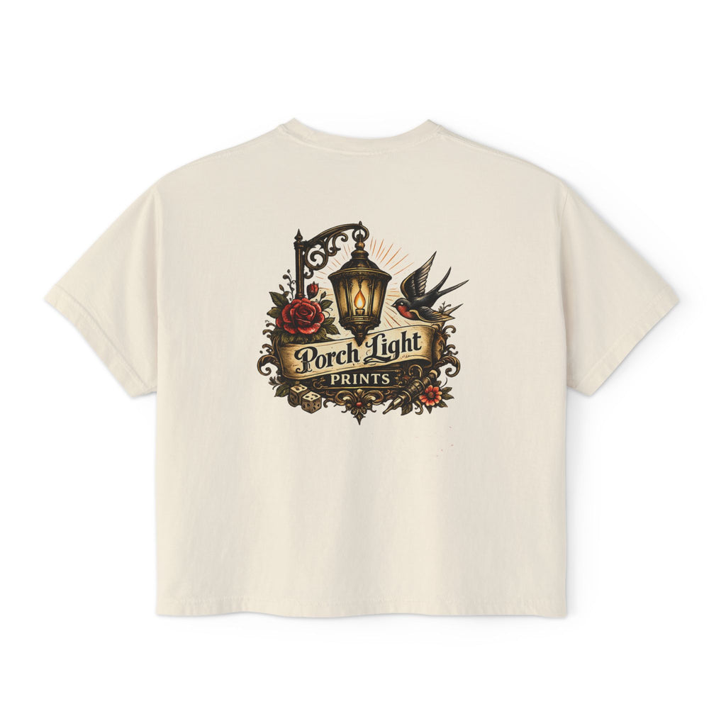 Women's Boxy Tee — Vintage Lantern & Cat Graphic T-Shirt