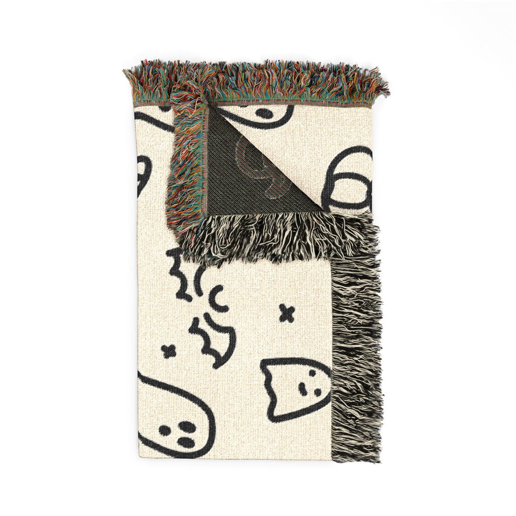 Halloween Doodle Ghosts & Pumpkins Woven Blanket — Cozy Spooky Throw for Fall Decor