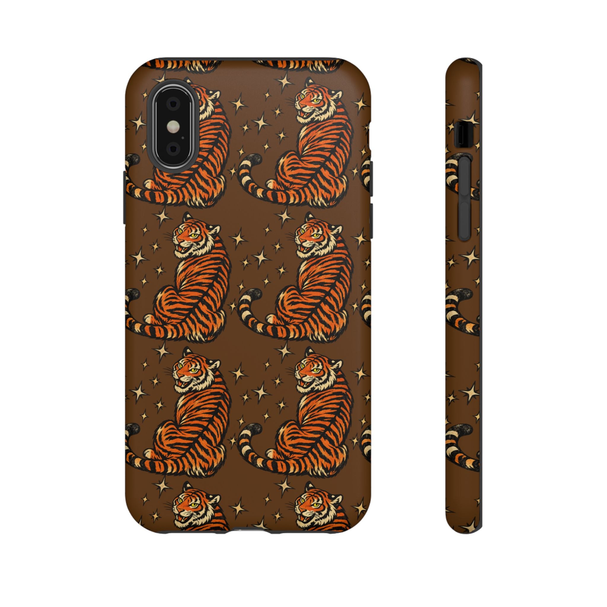 Tiger Pattern Phone Case — Retro Brown Vintage Tiger Print Tough Case