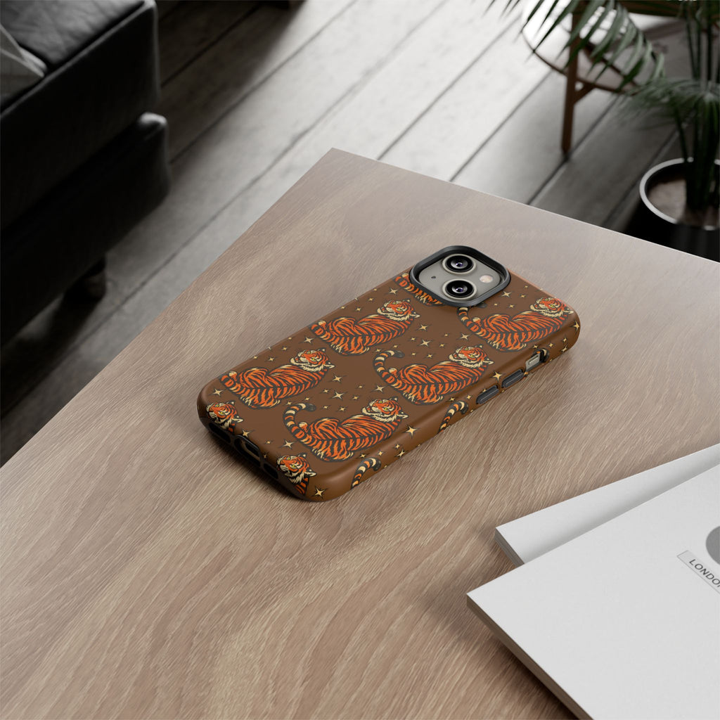 Tiger Pattern Phone Case — Retro Brown Vintage Tiger Print Tough Case
