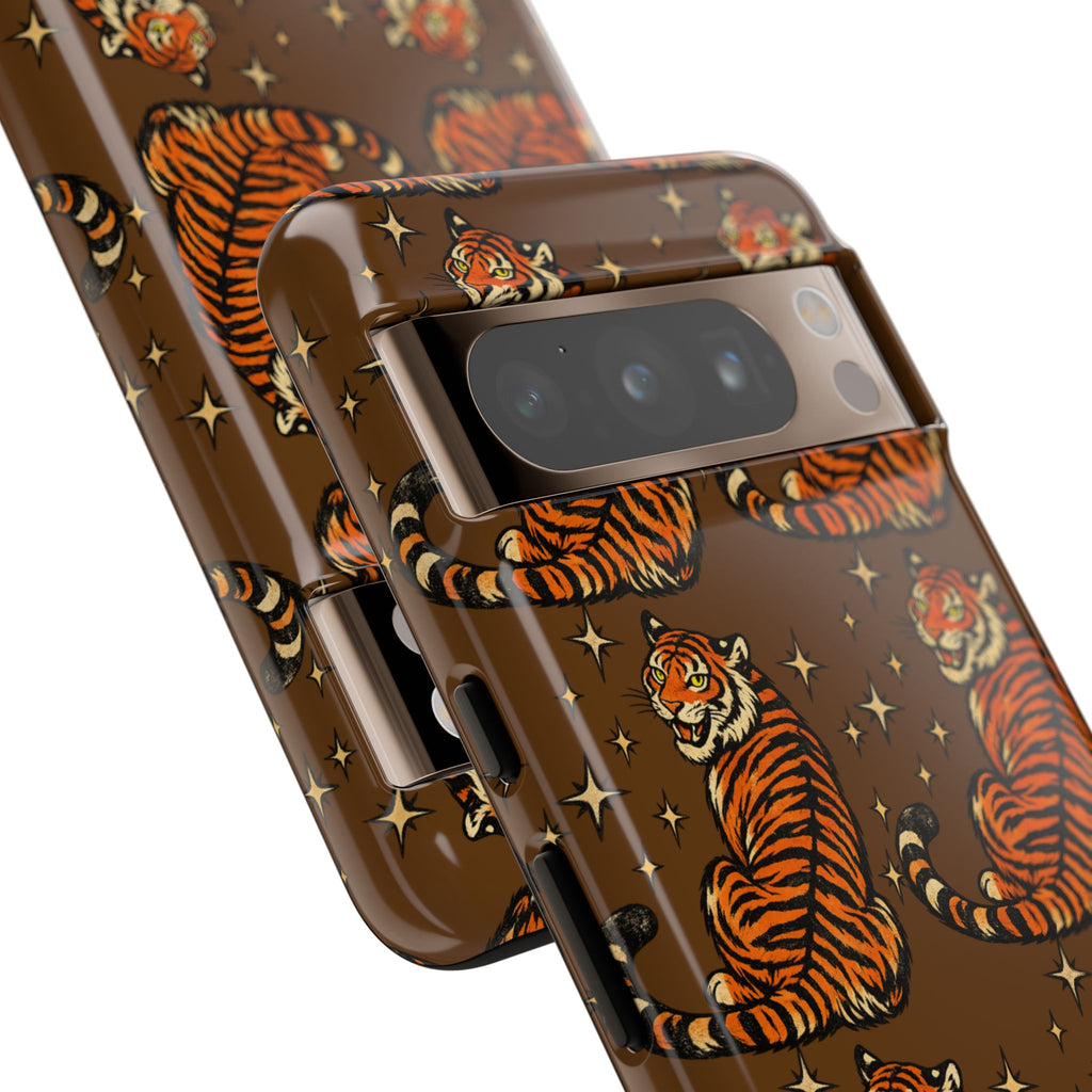 Tiger Pattern Phone Case — Retro Brown Vintage Tiger Print Tough Case