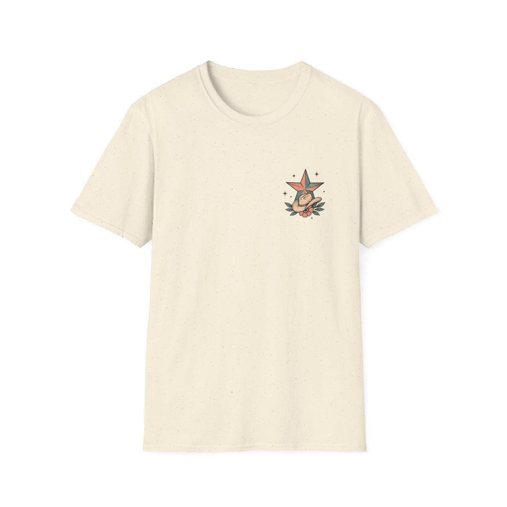 “I Will Succeed Because I’m Insane” Female Bull Rider Star Tee — Western Tattoo Pocket T-Shirt