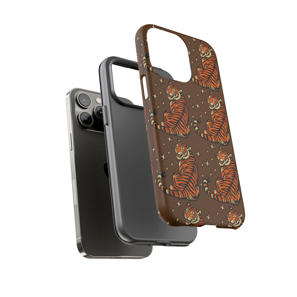 Tiger Pattern Phone Case — Retro Brown Vintage Tiger Print Tough Case