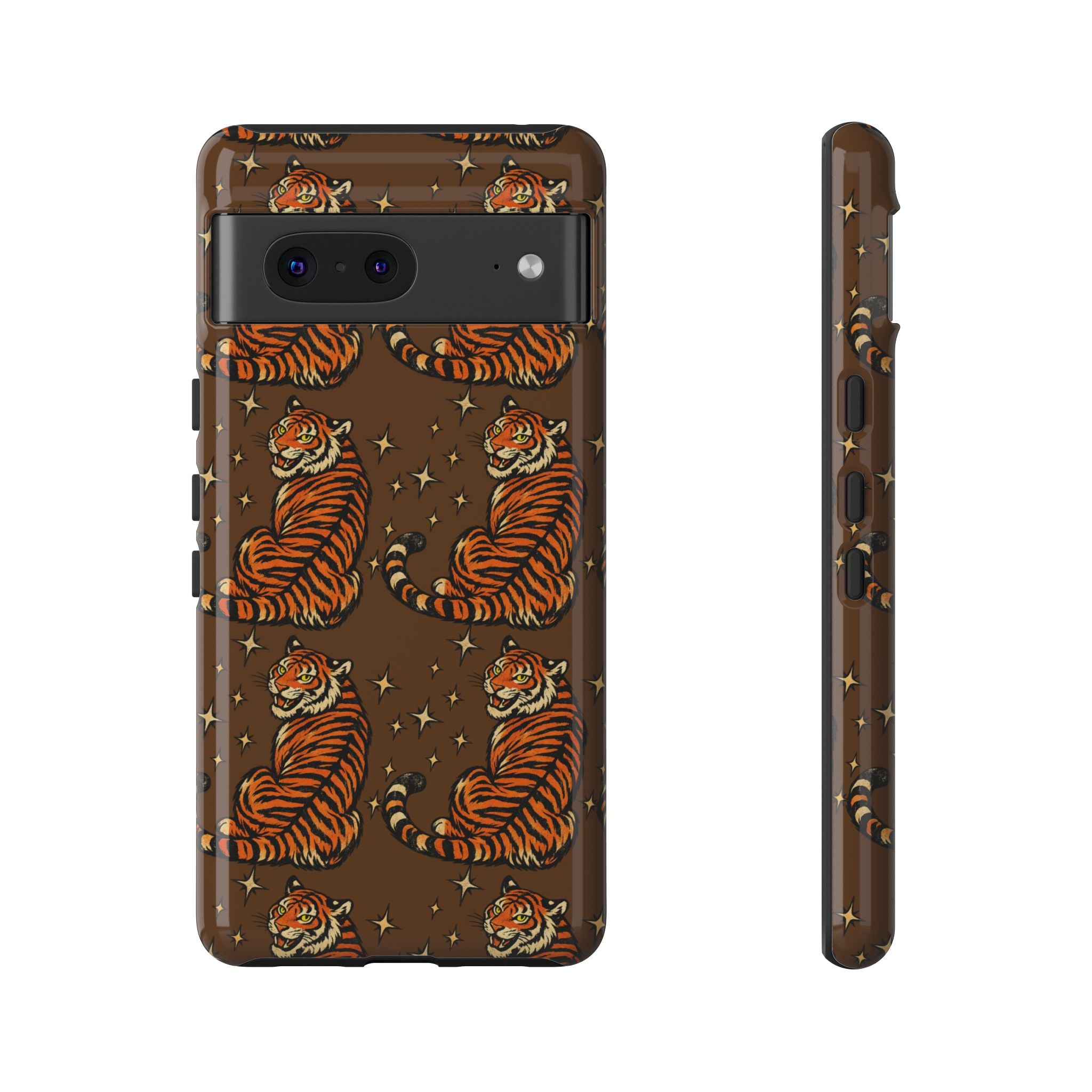 Tiger Pattern Phone Case — Retro Brown Vintage Tiger Print Tough Case