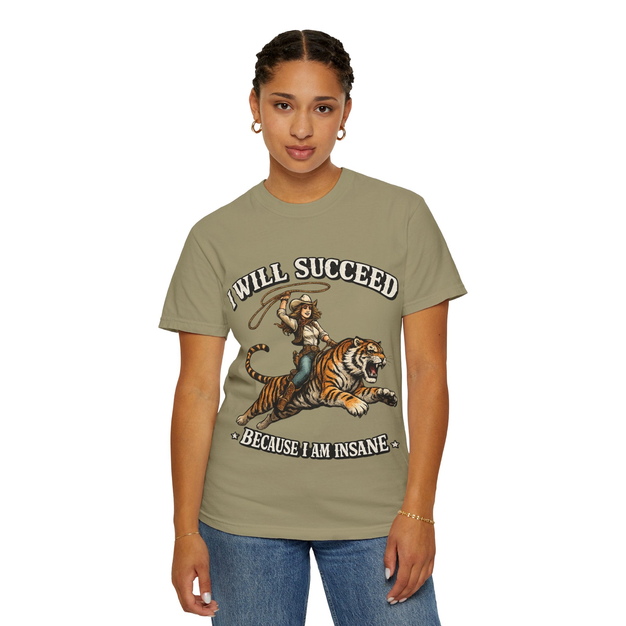 I Will Succeed Tiger T-Shirt — Bold Vintage Rider Graphic Tee