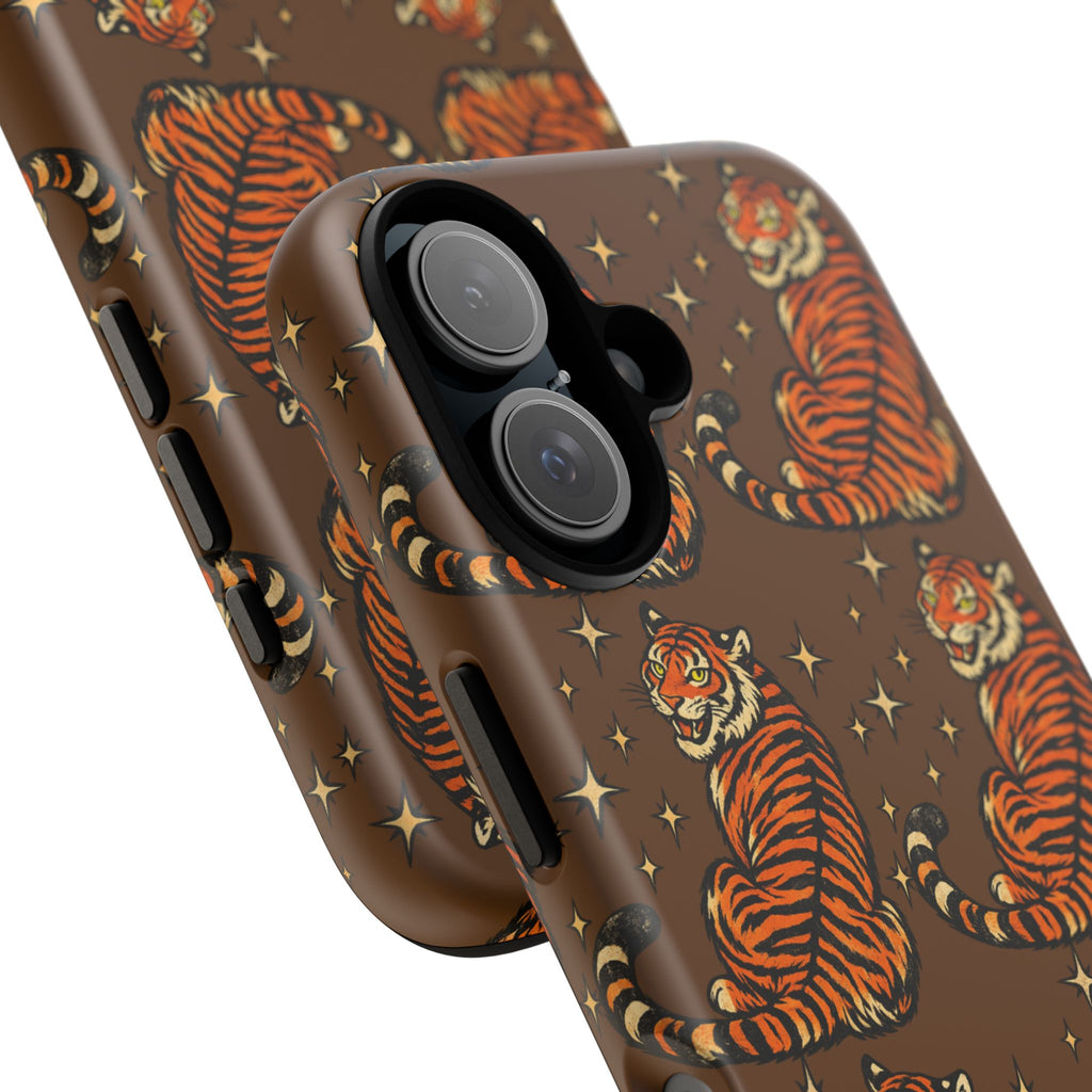 Tiger Pattern Phone Case — Retro Brown Vintage Tiger Print Tough Case