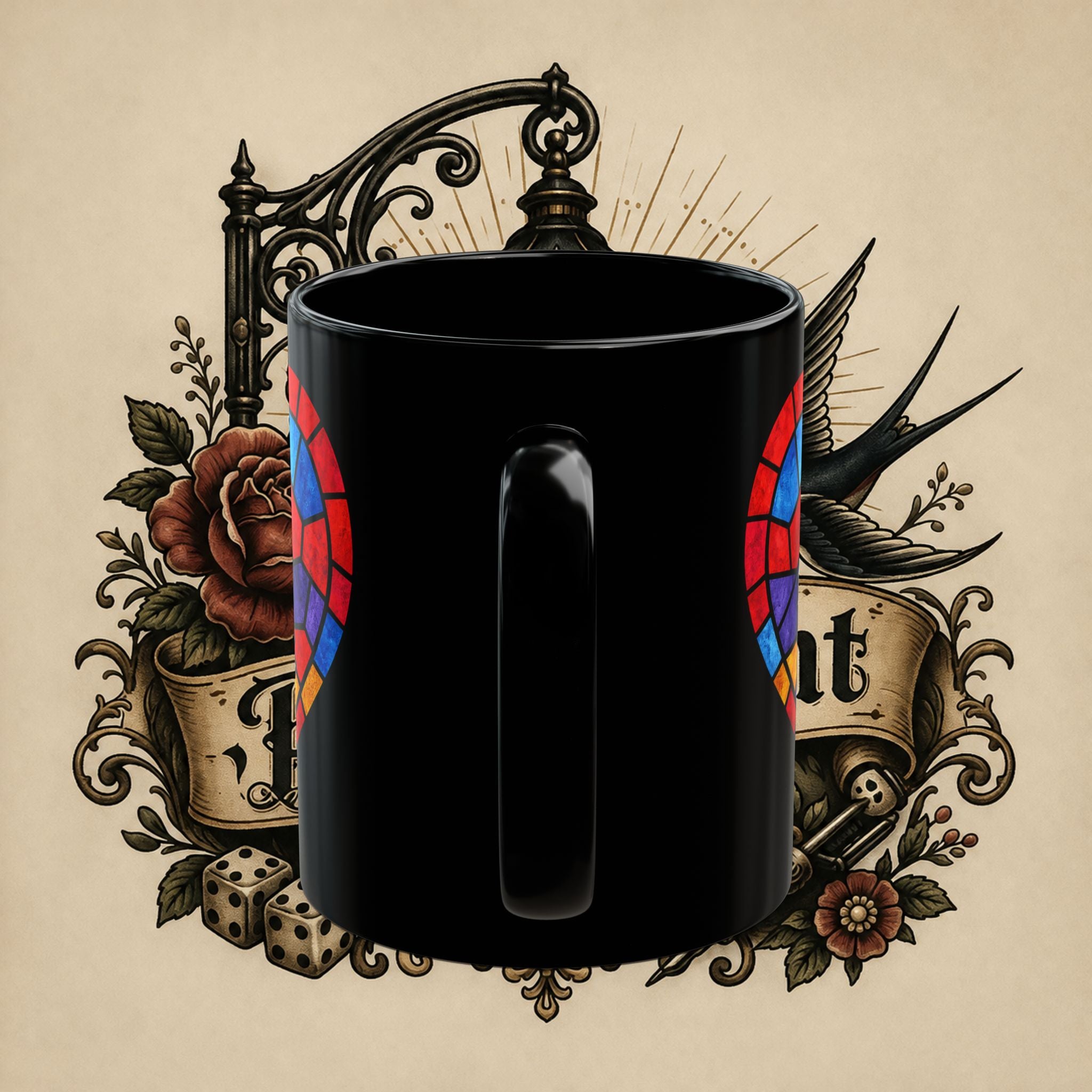 Black Mug — Stained Glass Heart "You Piss Me The F Off" Novelty Coffee Cup