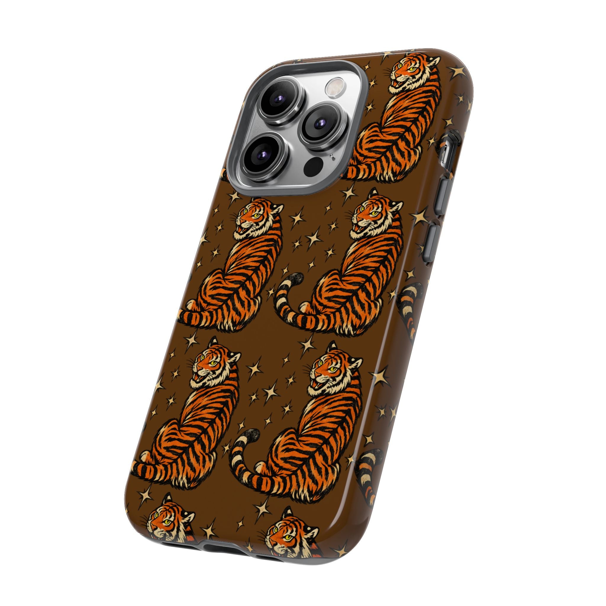 Tiger Pattern Phone Case — Retro Brown Vintage Tiger Print Tough Case