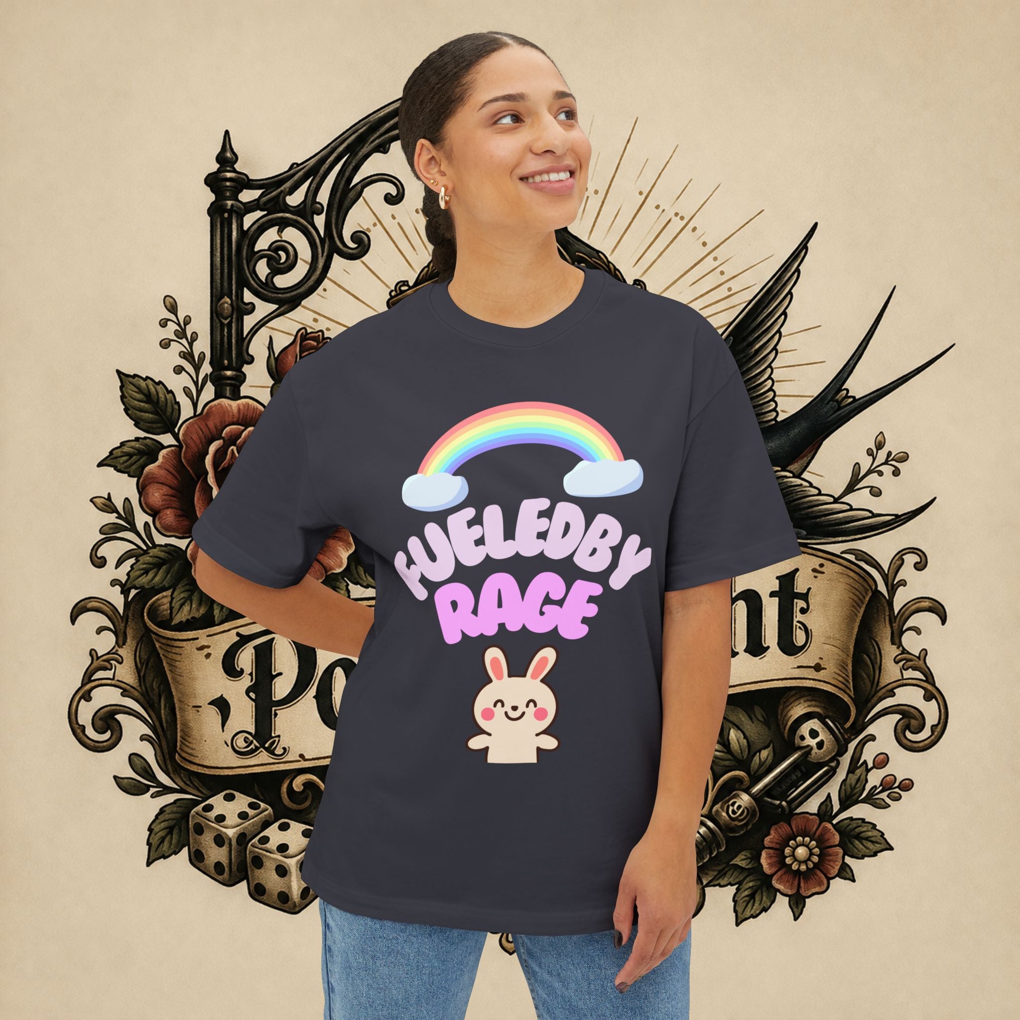 Fueled by Rage Tee | Cute Bunny Rainbow Illustration