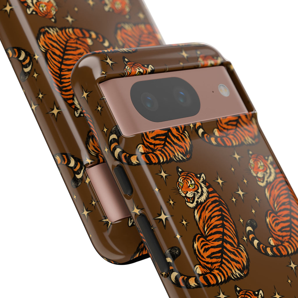 Tiger Pattern Phone Case — Retro Brown Vintage Tiger Print Tough Case
