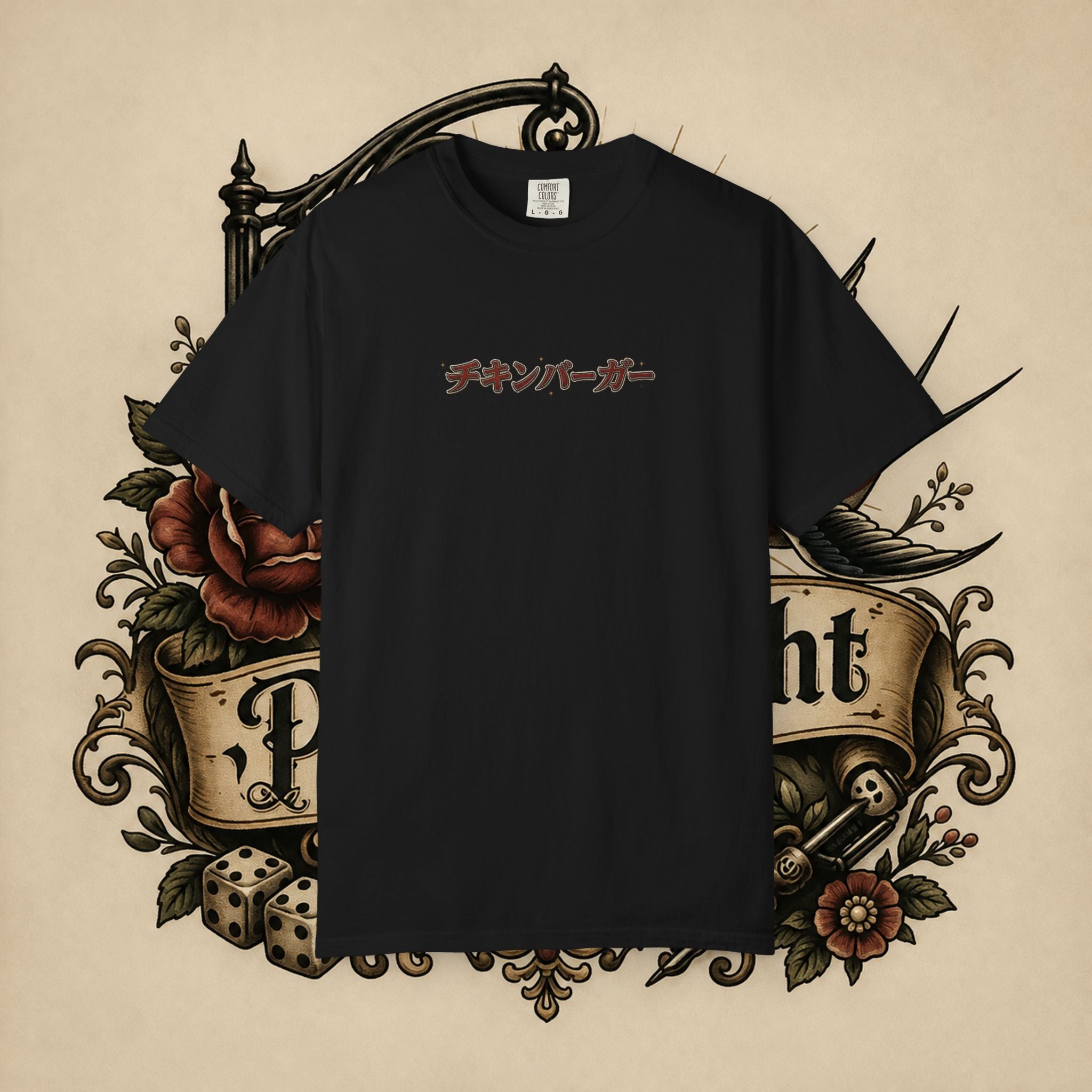 Japanese Text & Oni Mask T-shirt | Samurai Tattoo Back Print