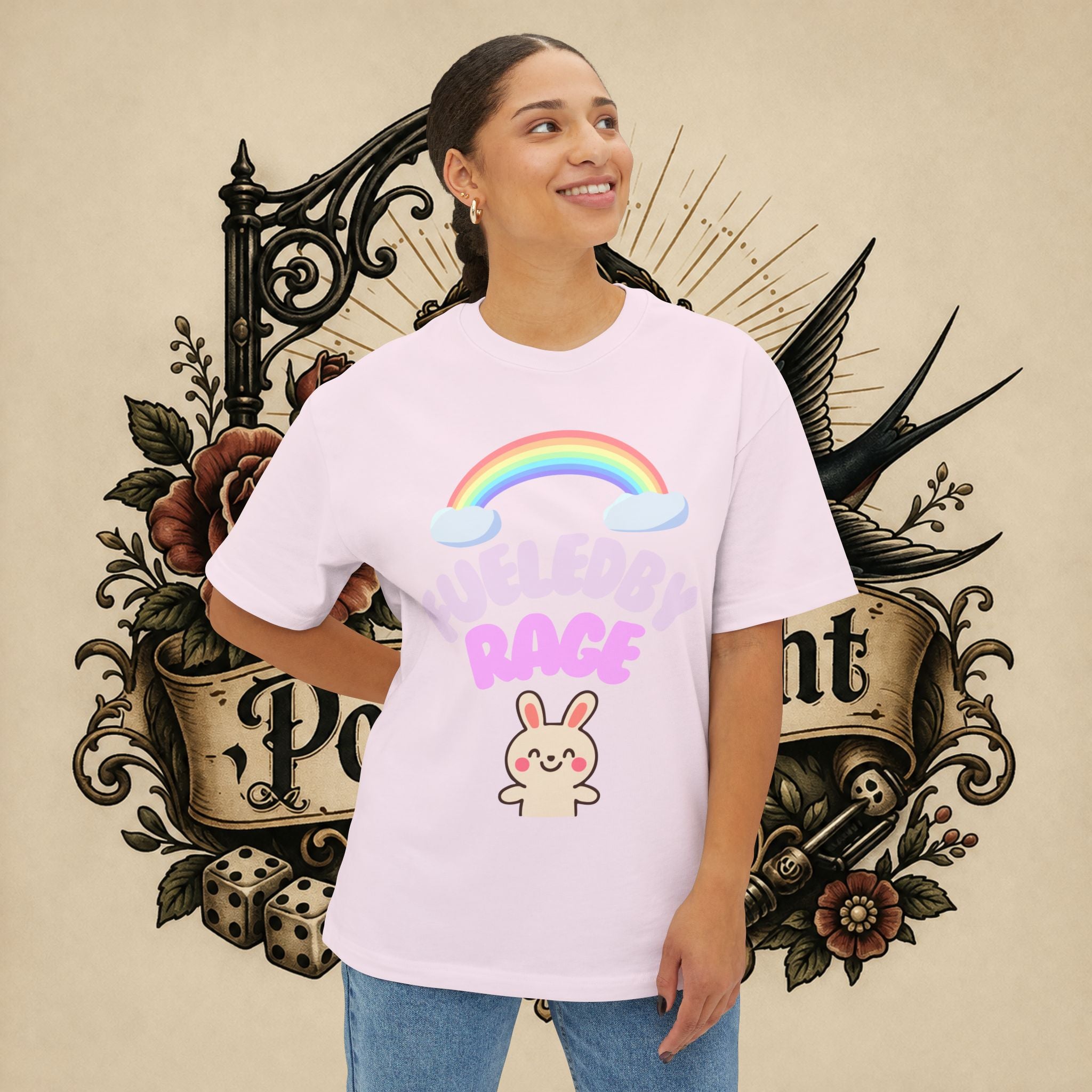 Fueled by Rage Tee | Cute Bunny Rainbow Illustration