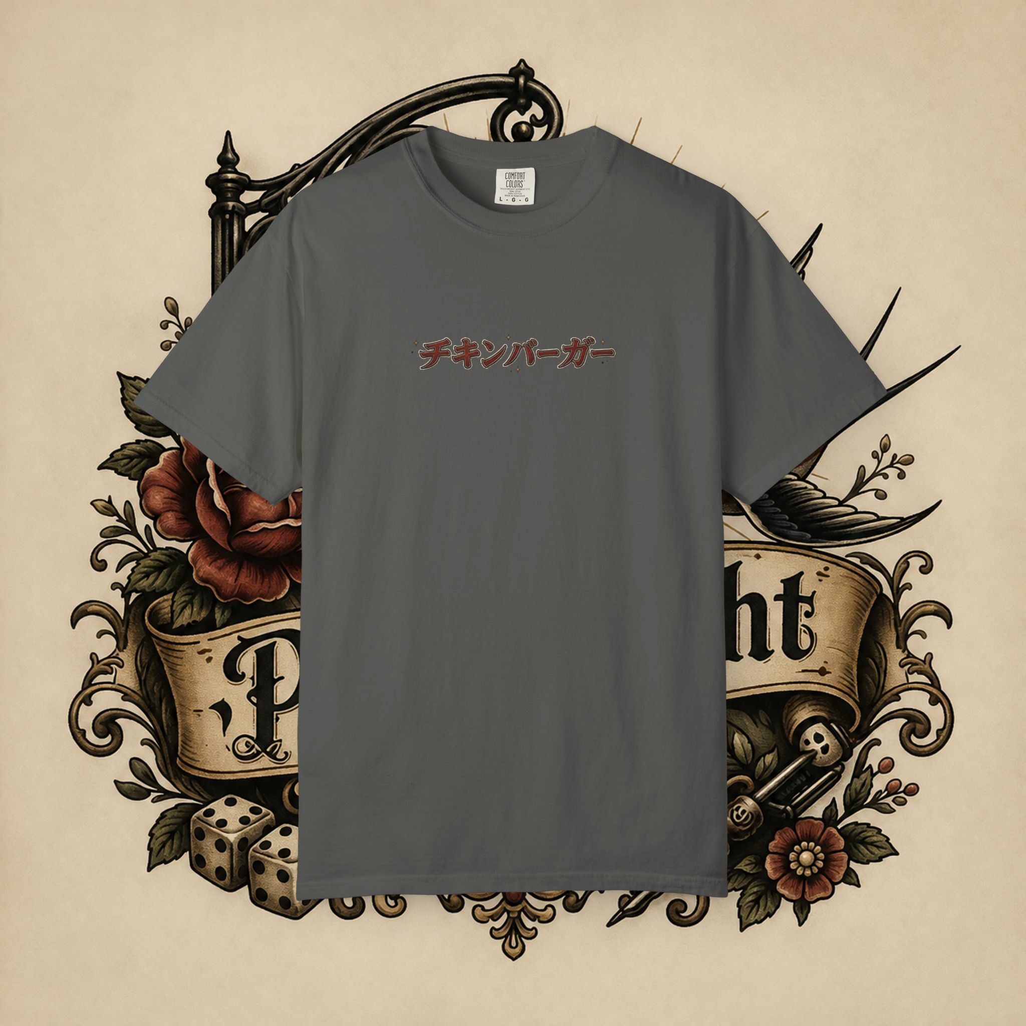 Japanese Text & Oni Mask T-shirt | Samurai Tattoo Back Print