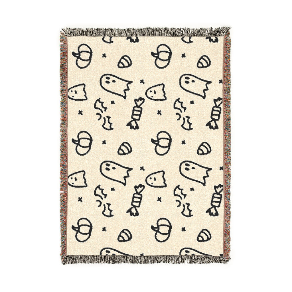 Halloween Doodle Ghosts & Pumpkins Woven Blanket — Cozy Spooky Throw for Fall Decor