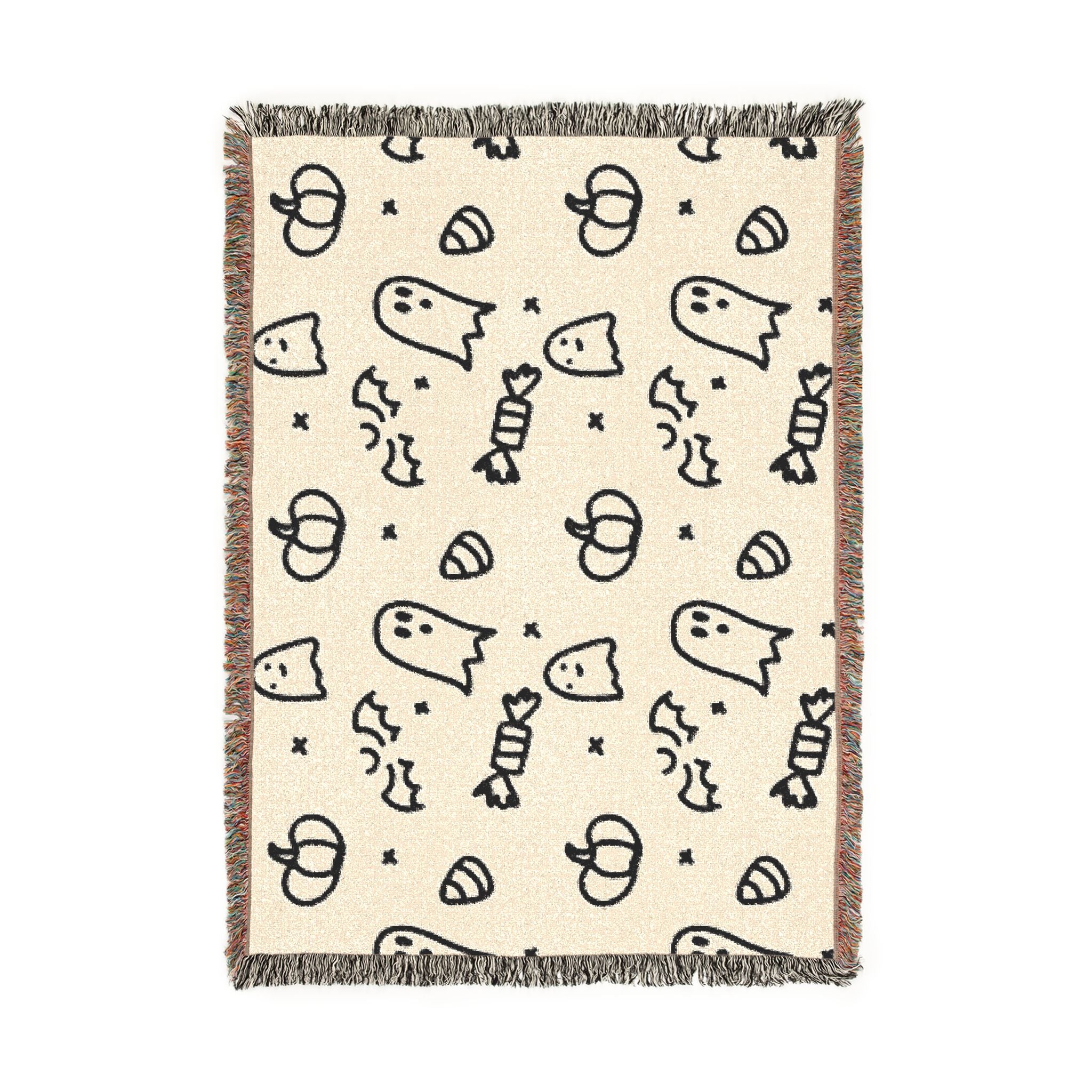 Halloween Doodle Ghosts & Pumpkins Woven Blanket — Cozy Spooky Throw for Fall Decor