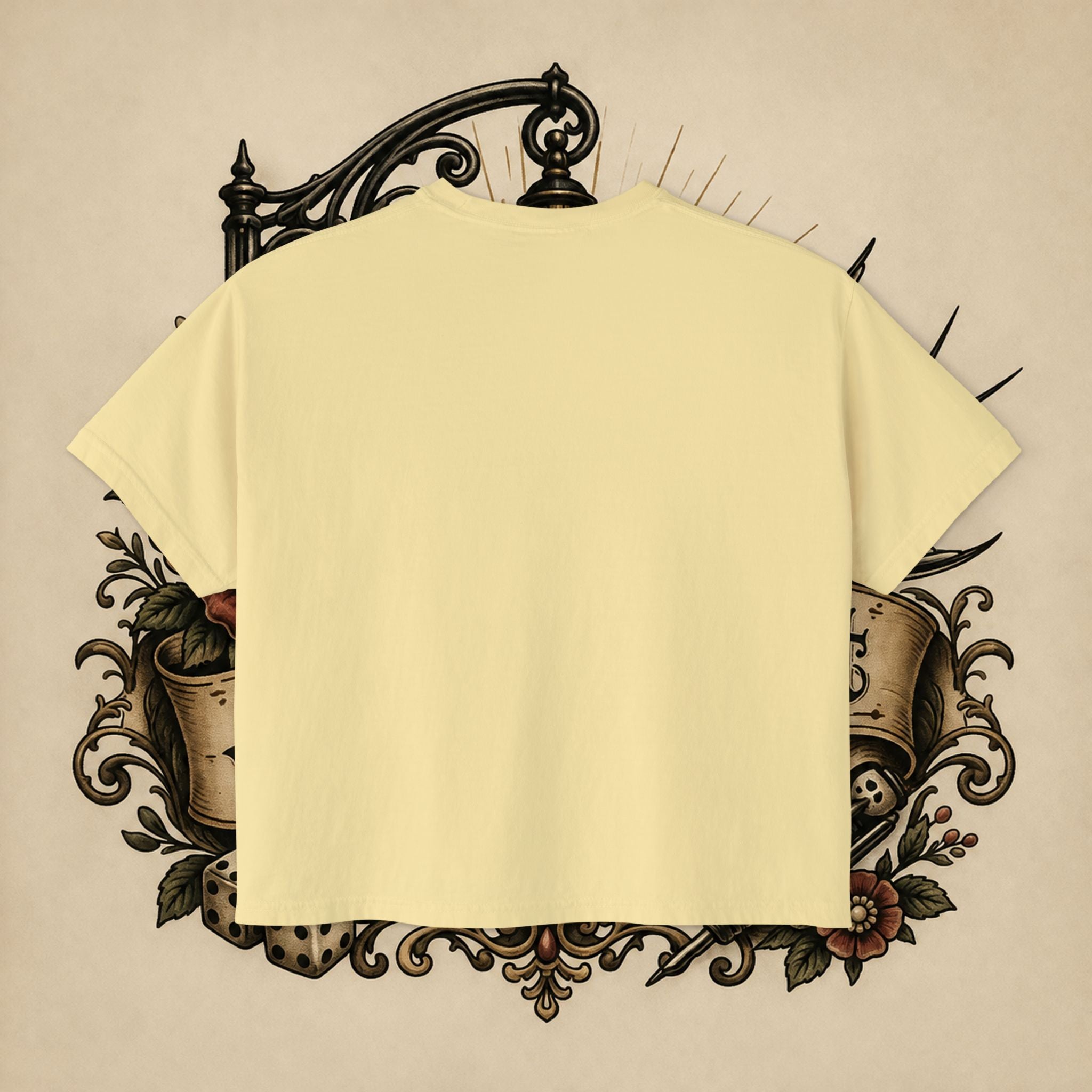 Women's Boxy Tee — Red Devil Girl Graphic "He Told Me No"