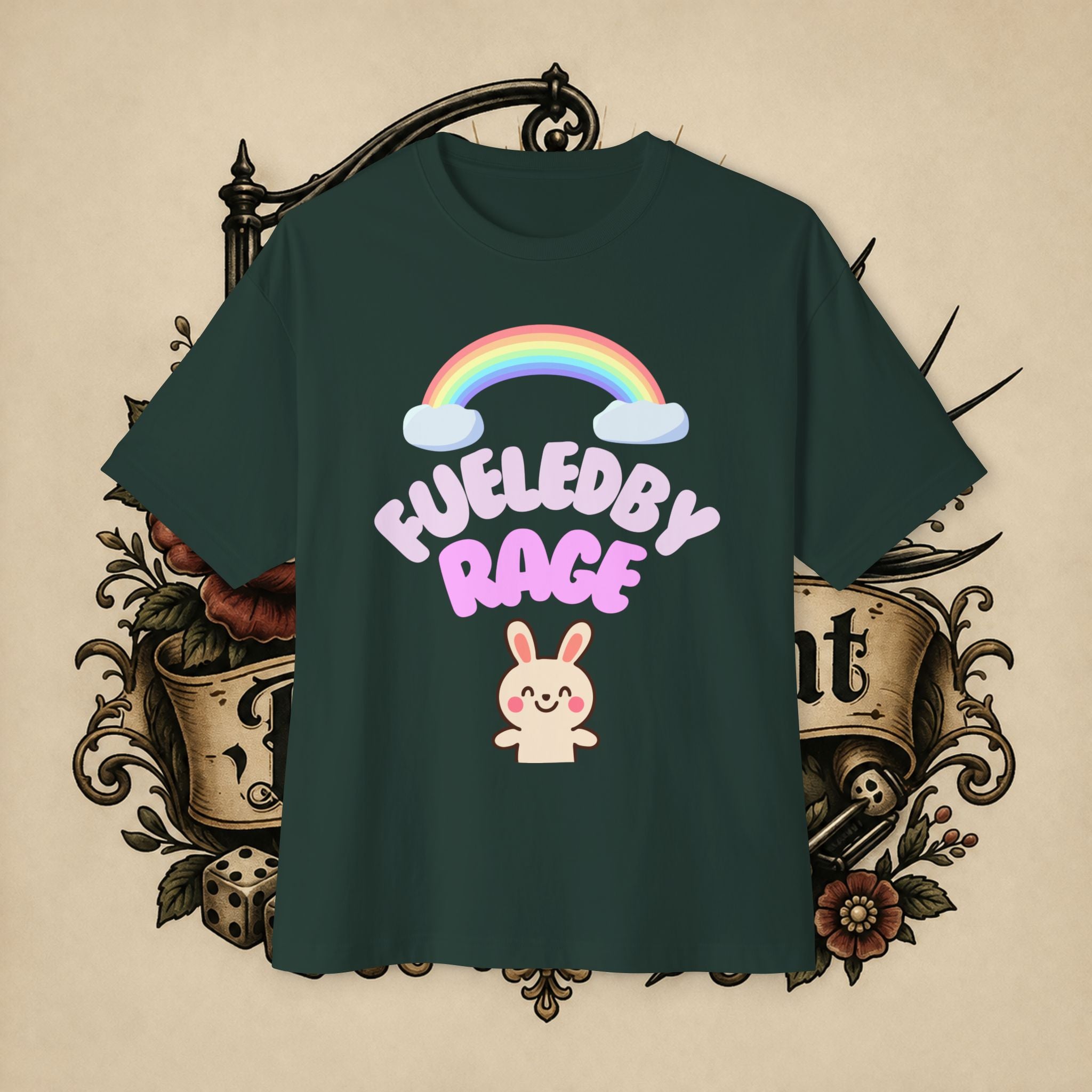 Fueled by Rage Tee | Cute Bunny Rainbow Illustration
