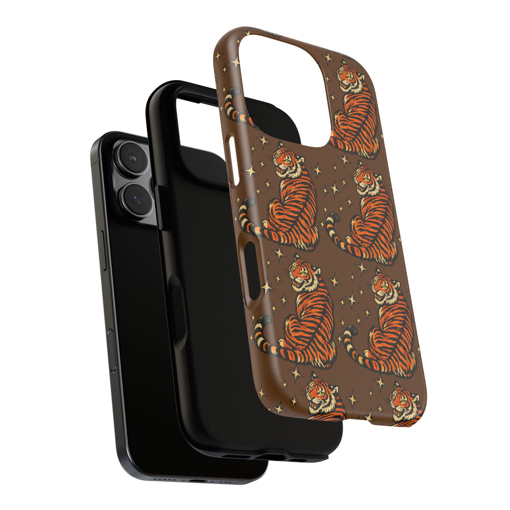 Tiger Pattern Phone Case — Retro Brown Vintage Tiger Print Tough Case