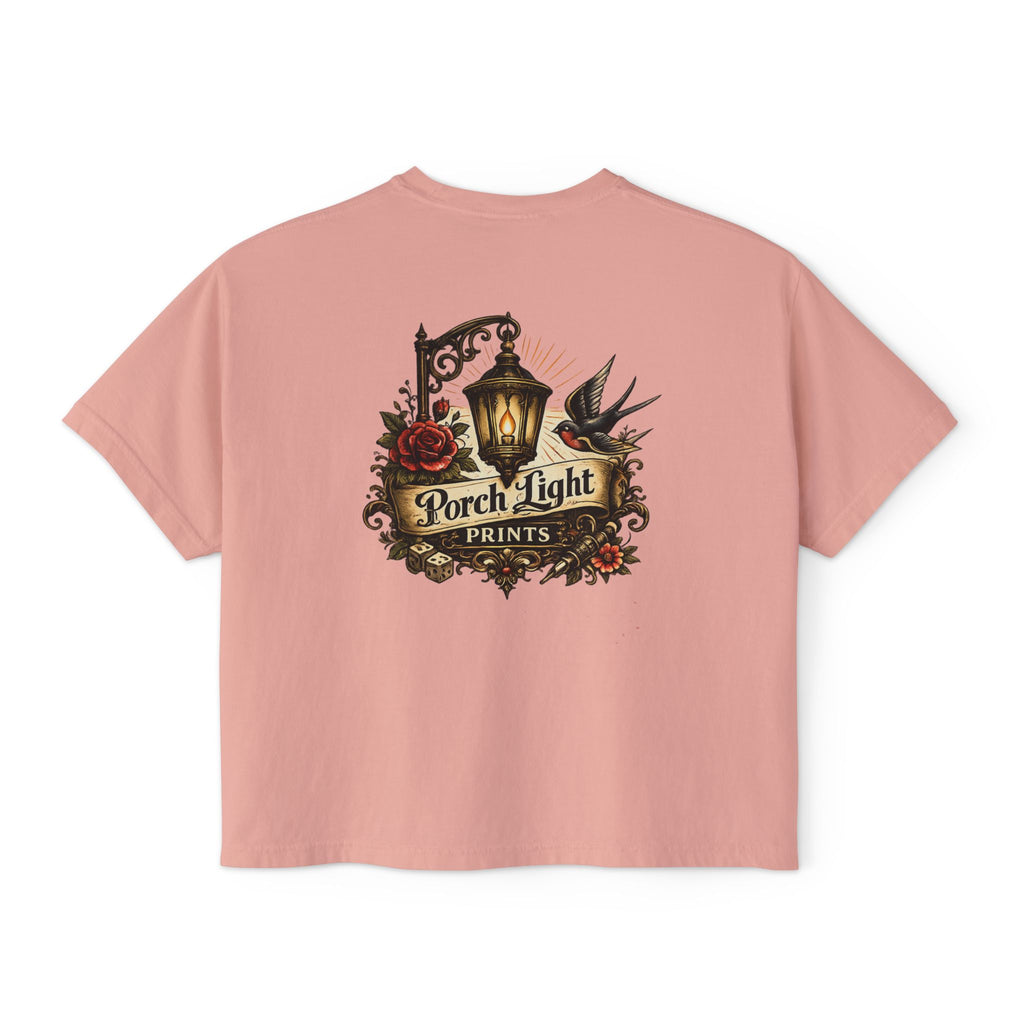 Women's Boxy Tee — Vintage Lantern & Cat Graphic T-Shirt